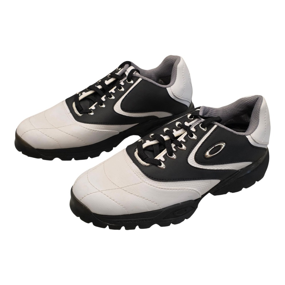 Oakley Golf Shoes Mens Cleat Prime Tye Leather Vintage 14023-104 White Black 7.5
